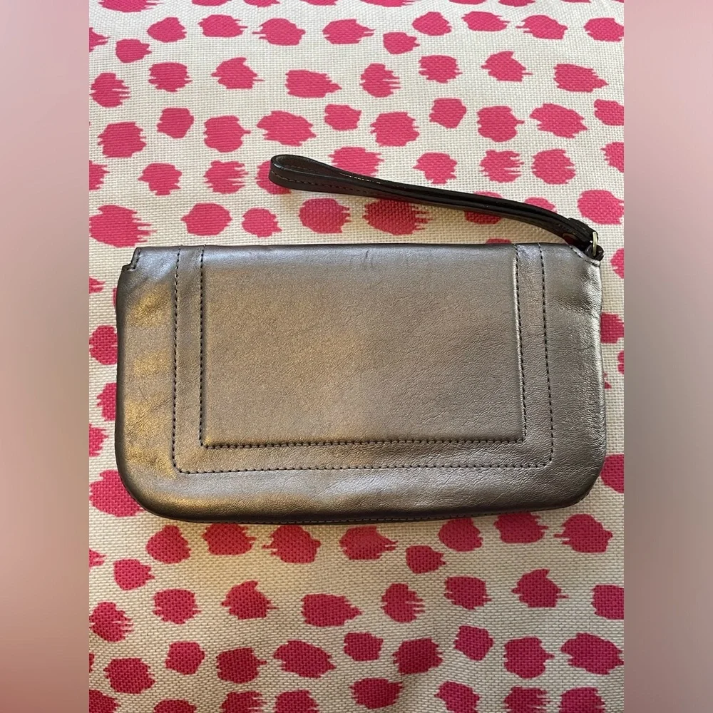 Kate Spade Metallic Silver Leather Flap Clutch/Wristlet